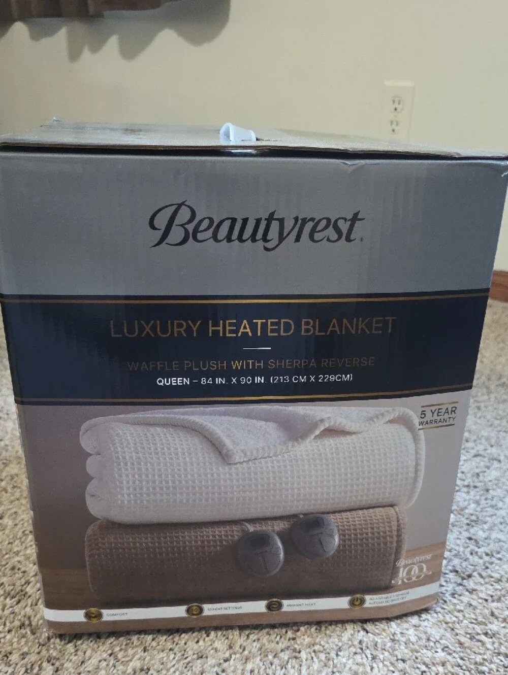 Beautyrest Queen Luxury Heated Blanket - White Whisper Waffle Plush